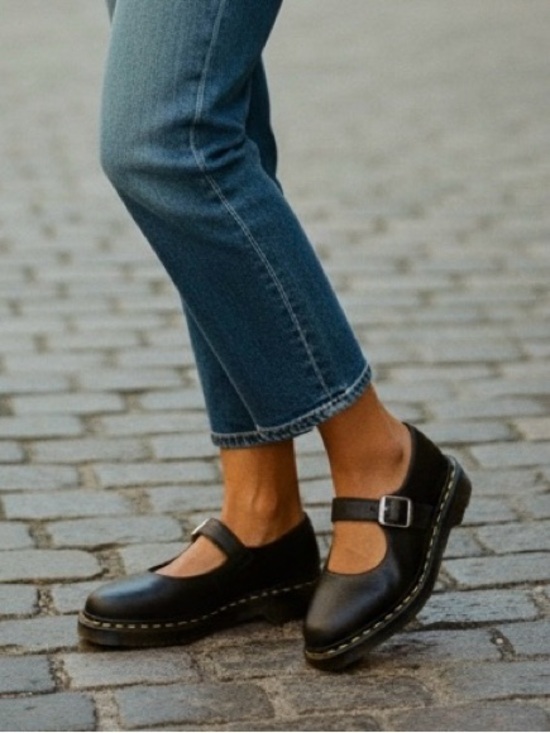Dr. Martens Shoes - Dr. Martens Black Mary Jane Shoes with Yellow Stitching